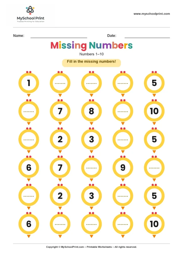 Missing numbers worksheet 10