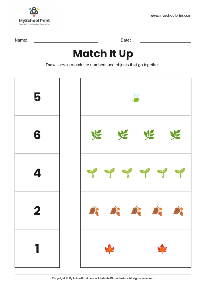 Number 10 matching worksheet