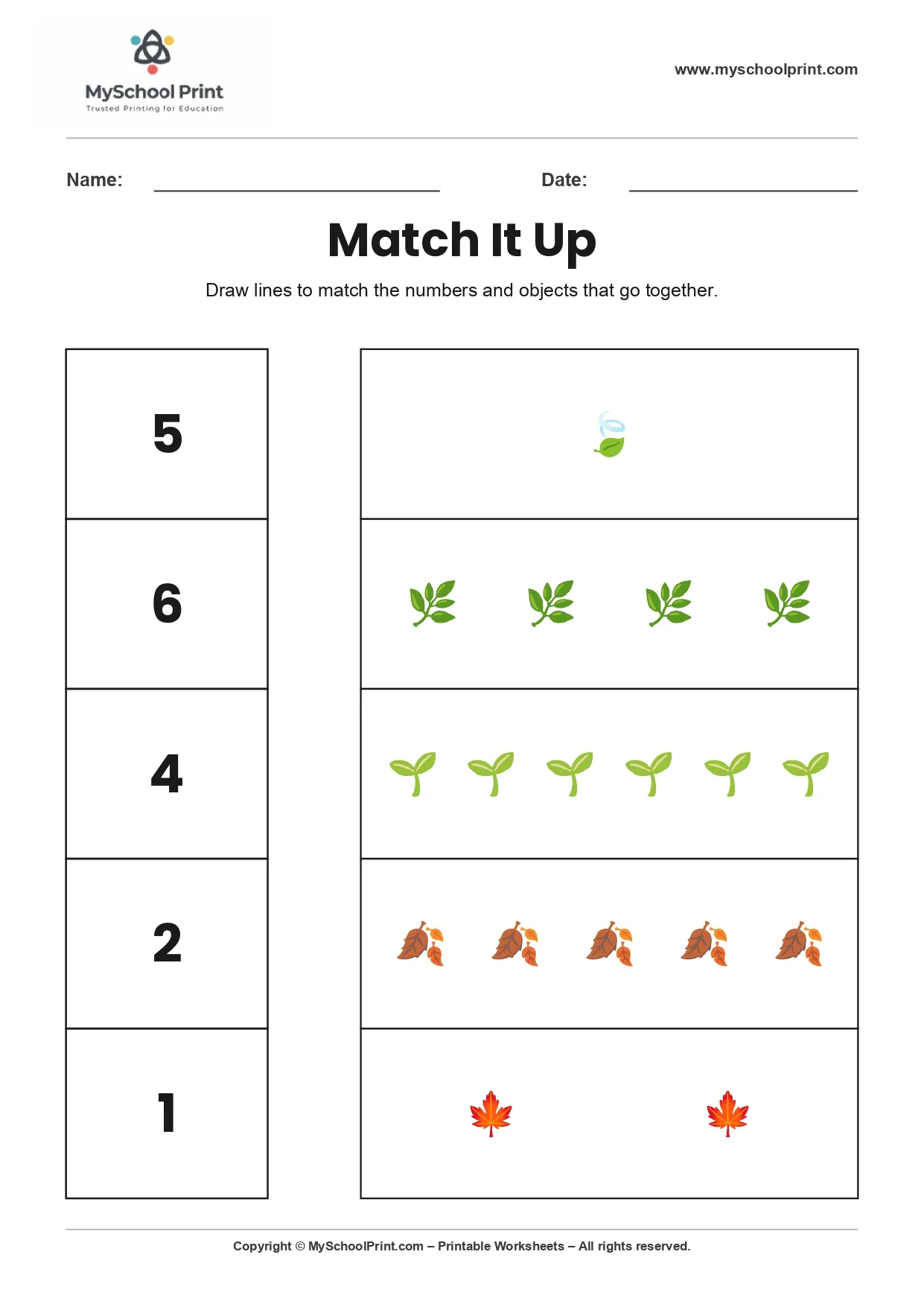 Number 10 matching worksheet