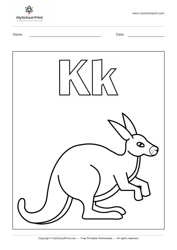 Alphabet letter k coloring worksheet