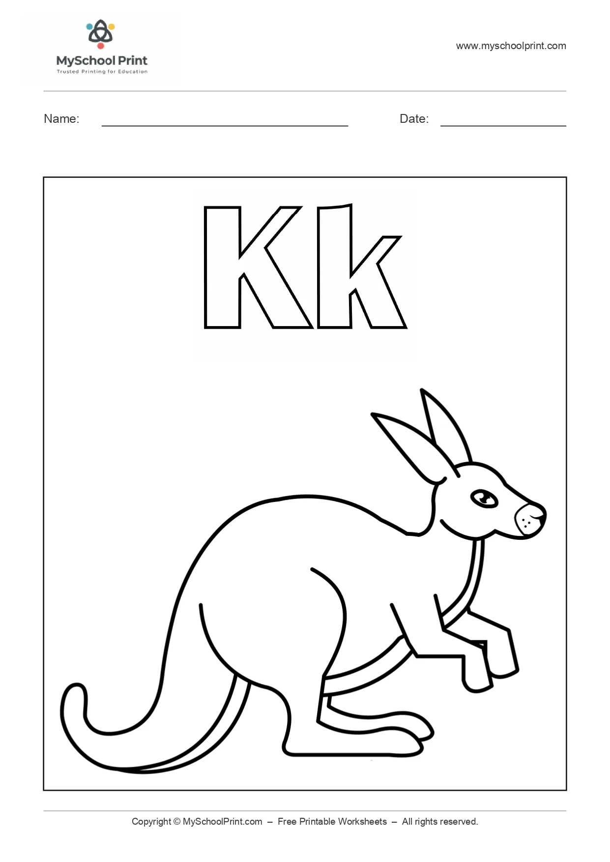 Alphabet letter k coloring worksheet