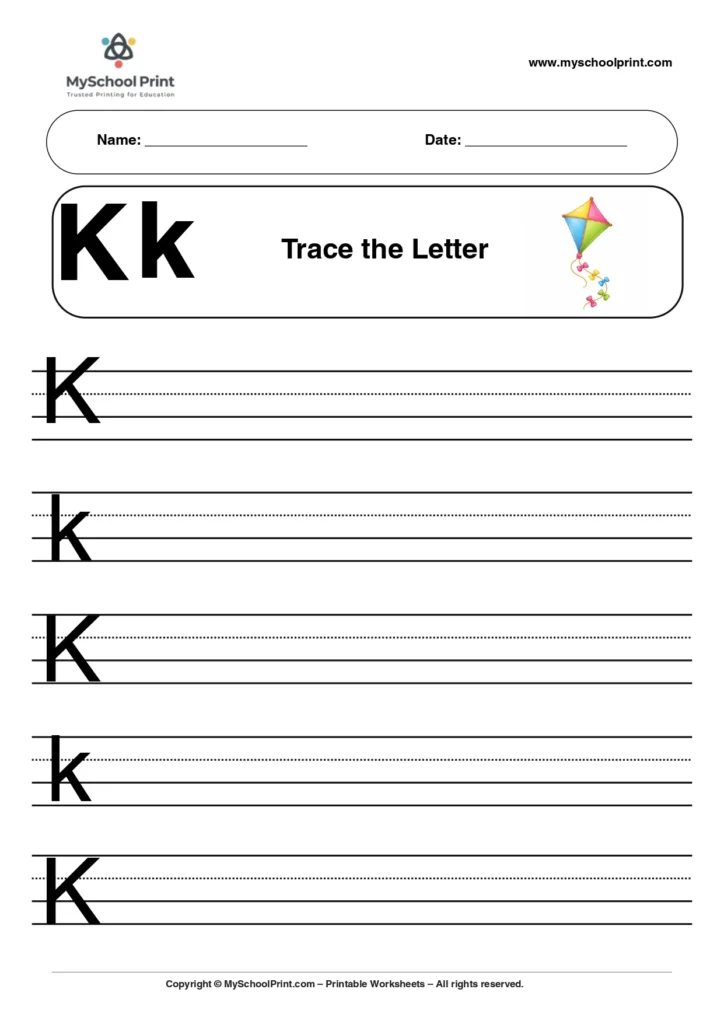 Uppercase and lowercase letter k worksheet