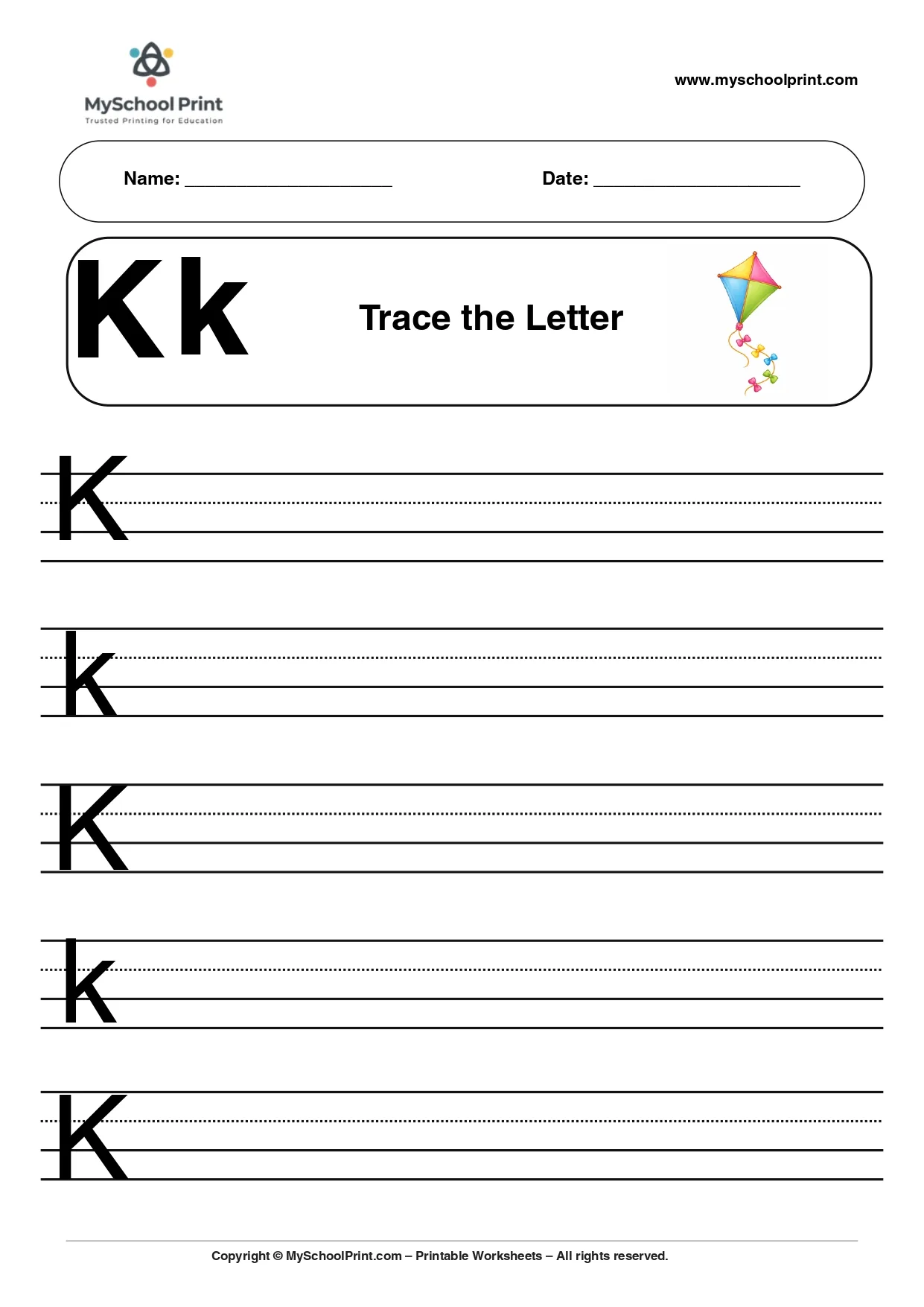 Uppercase and lowercase letter k worksheet