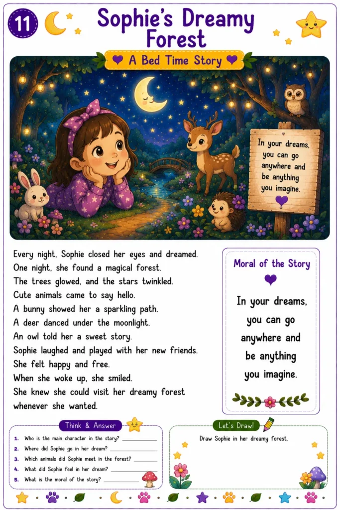 Bedtime reading practice worksheet for kids
