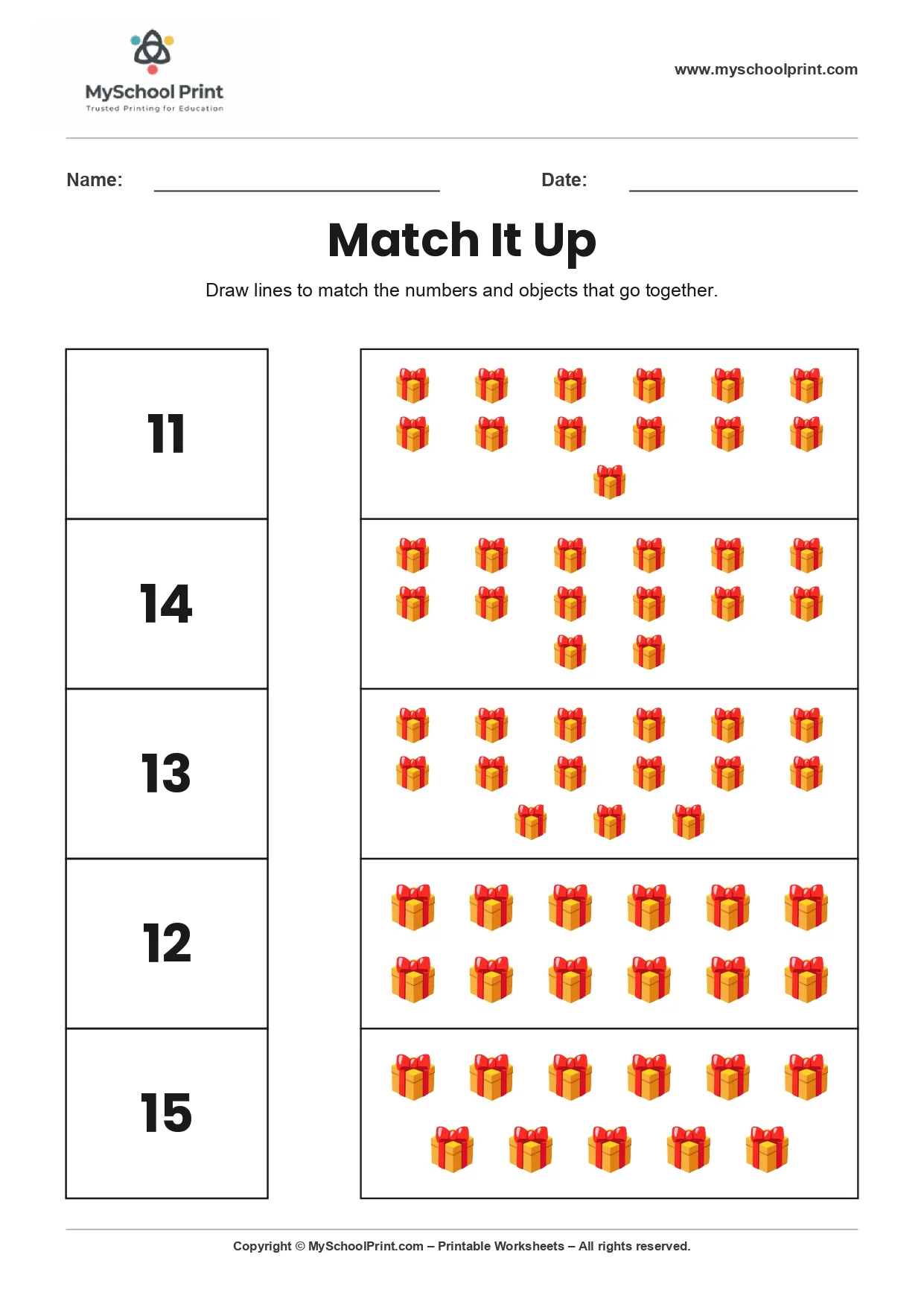 Number 11 matching worksheet
