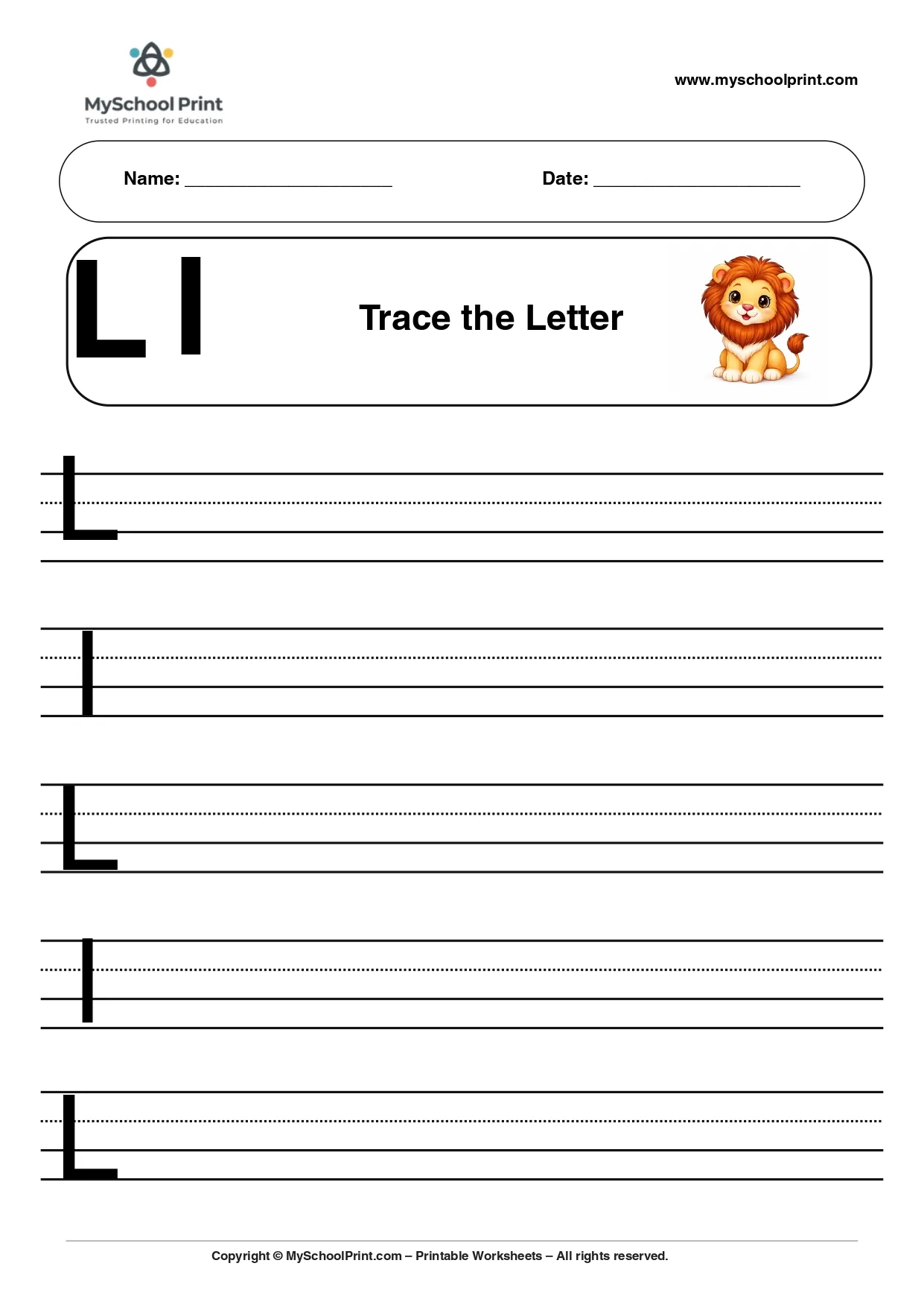 Uppercase and lowercase letter l worksheet