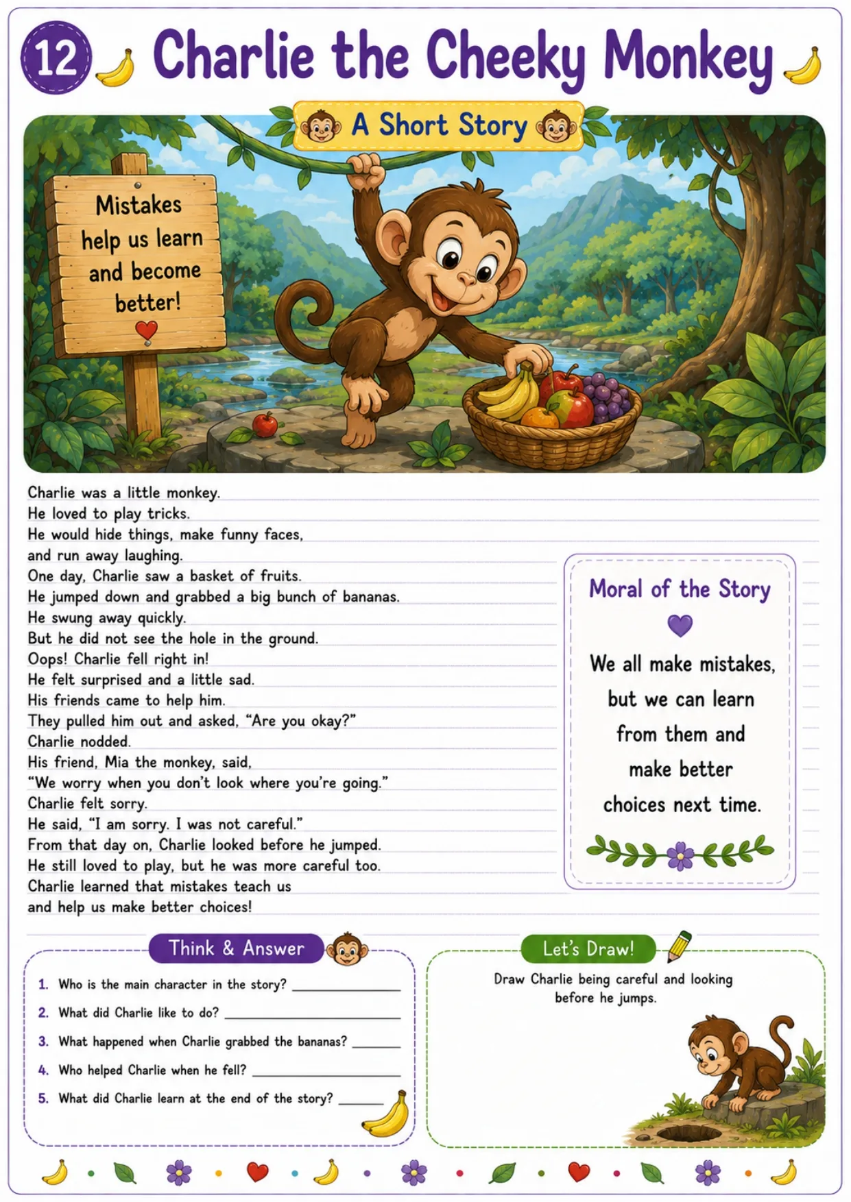 Animal story worksheet for kids 12