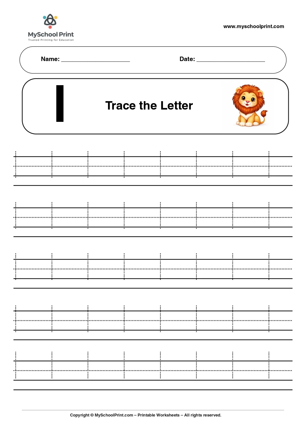 Lowercase letter l worksheet for preschool and kindergarten