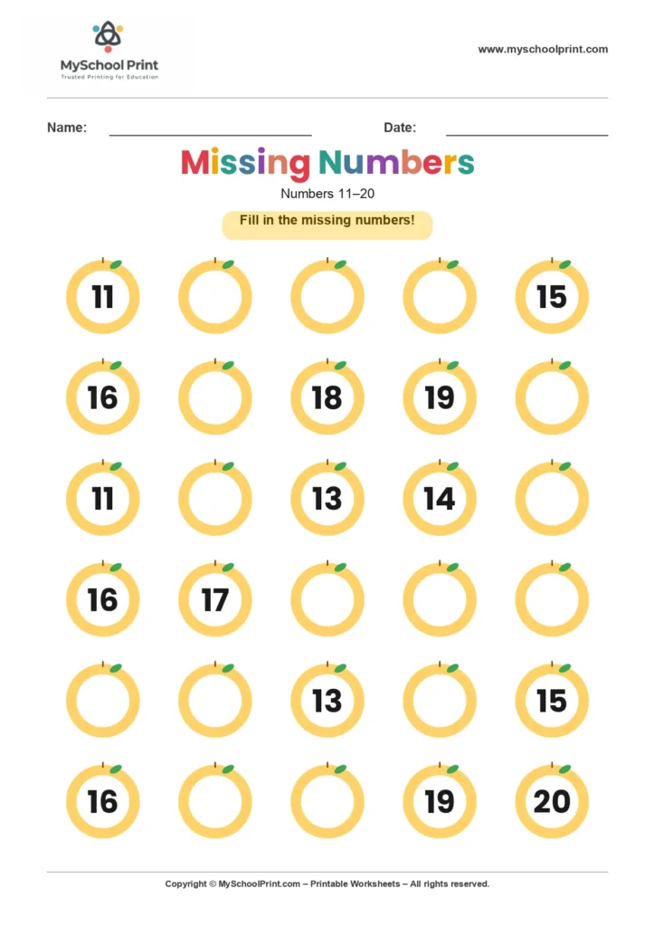 Missing numbers worksheet 12