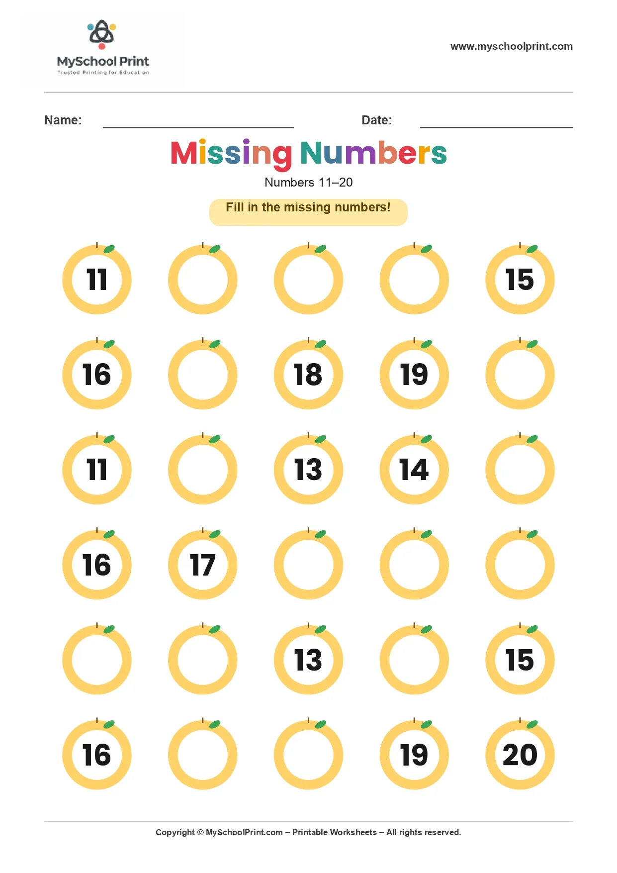 Missing numbers worksheet 12