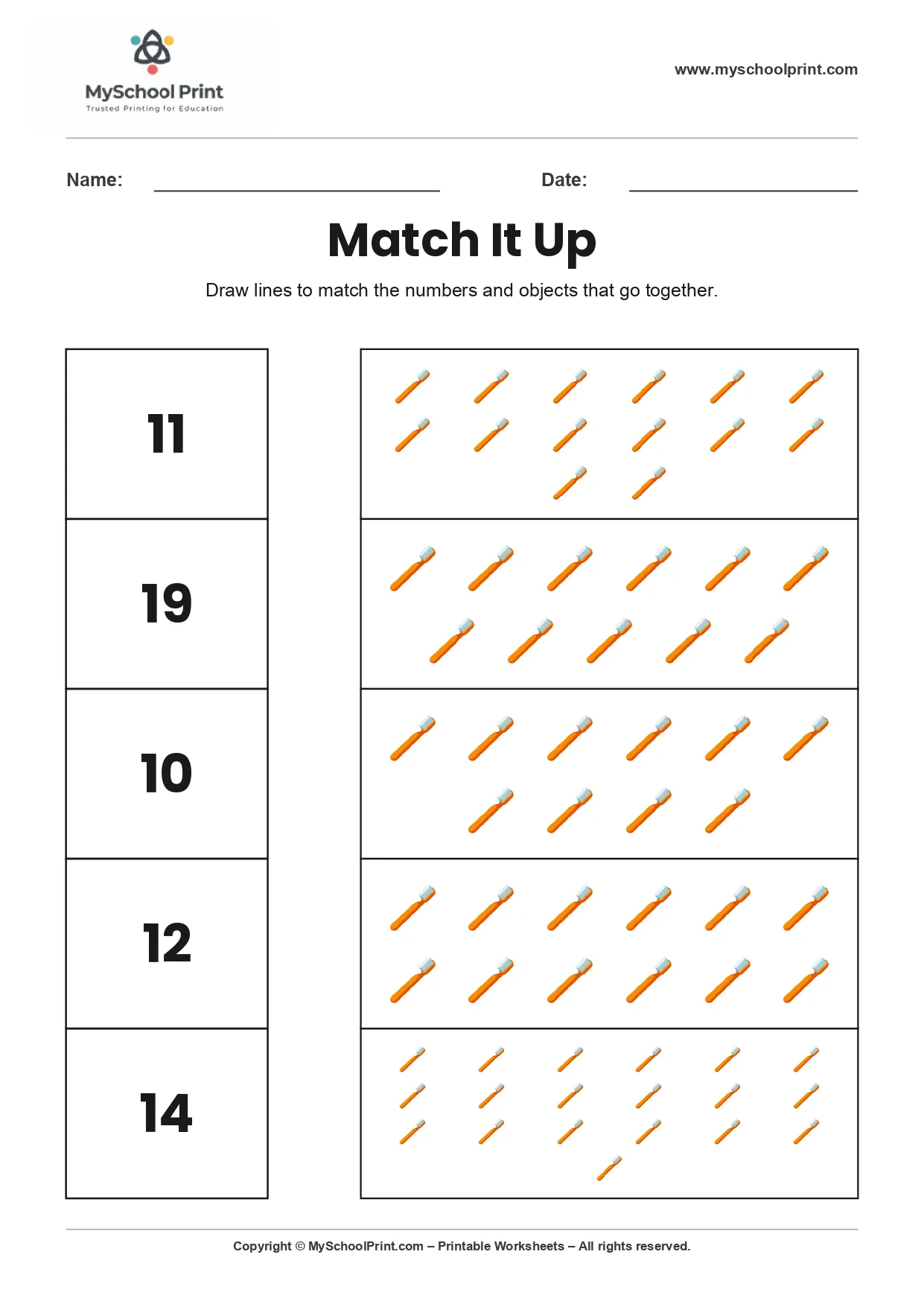 Number 12 matching worksheet