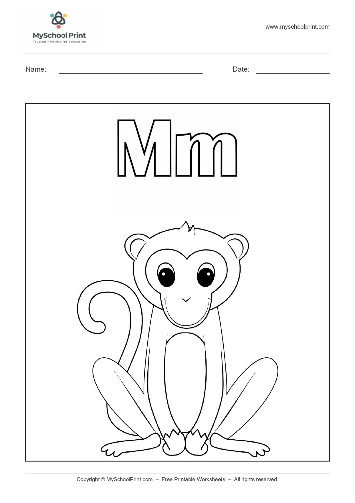 Alphabet letter m coloring worksheet