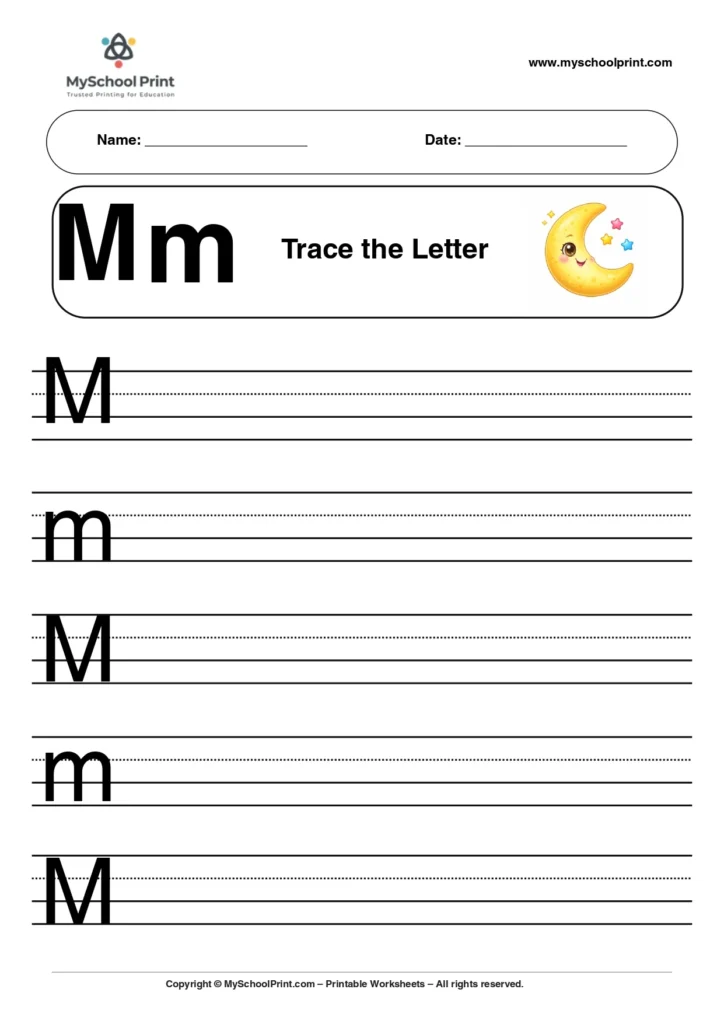 Uppercase and lowercase letter m worksheet