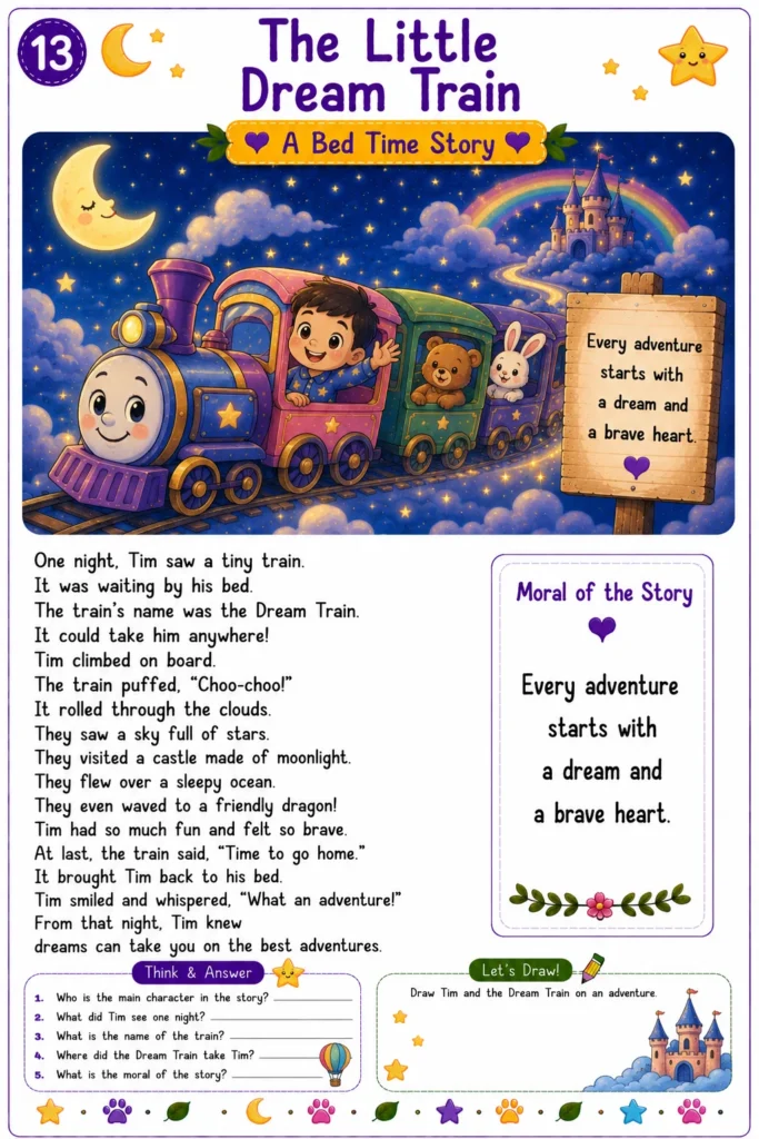 Kids bedtime reading activity sheet