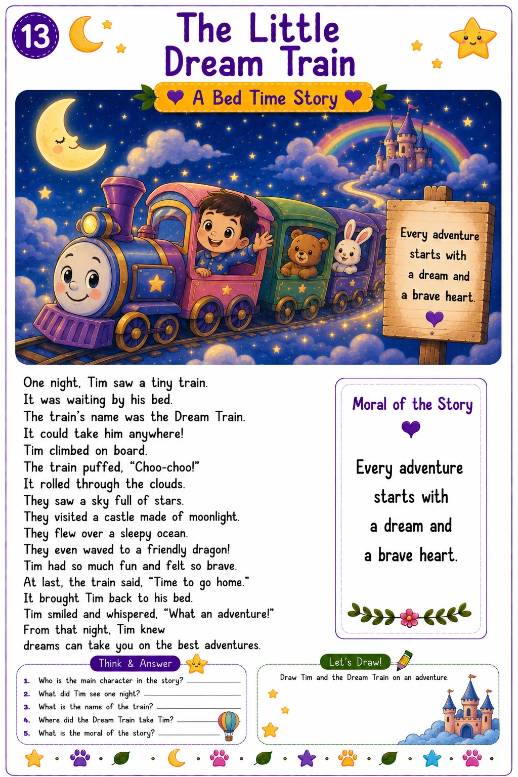 Kids bedtime reading activity sheet