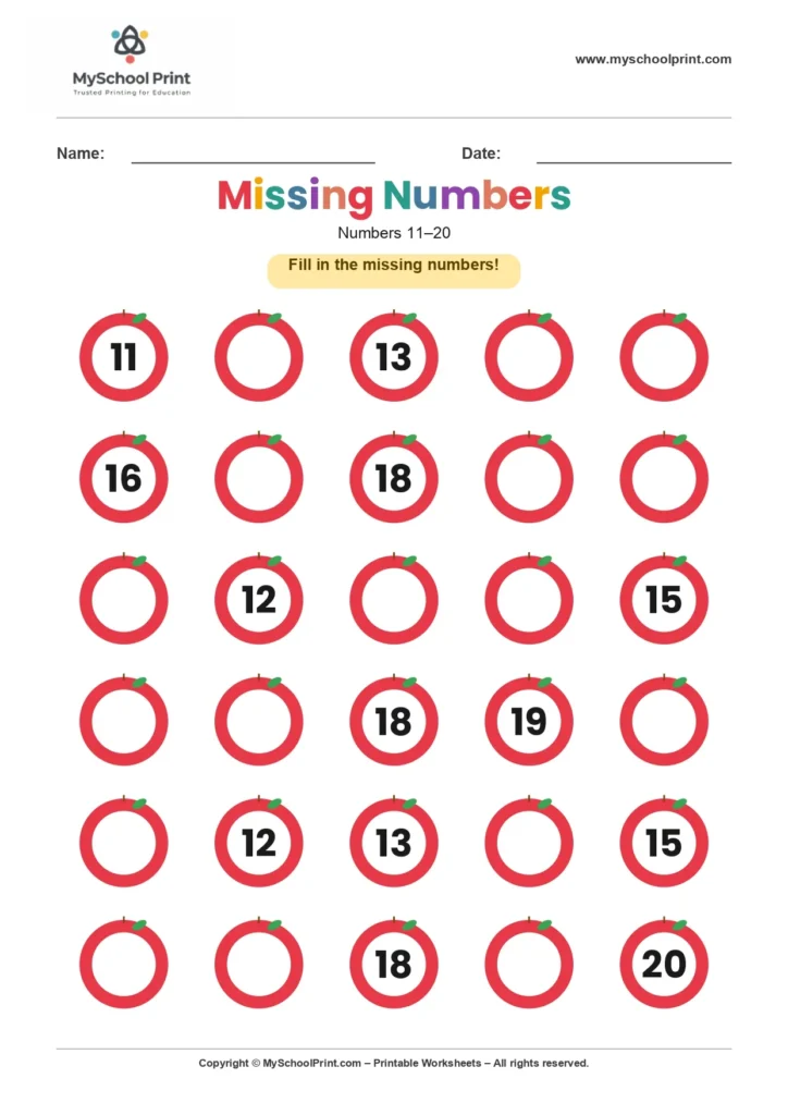 Missing numbers worksheet 13