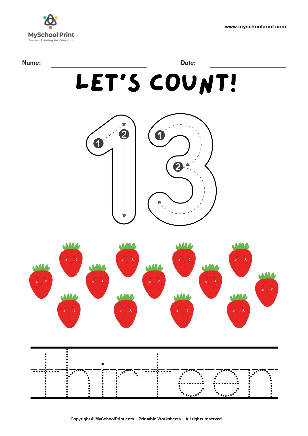 Number 13 coloring worksheet