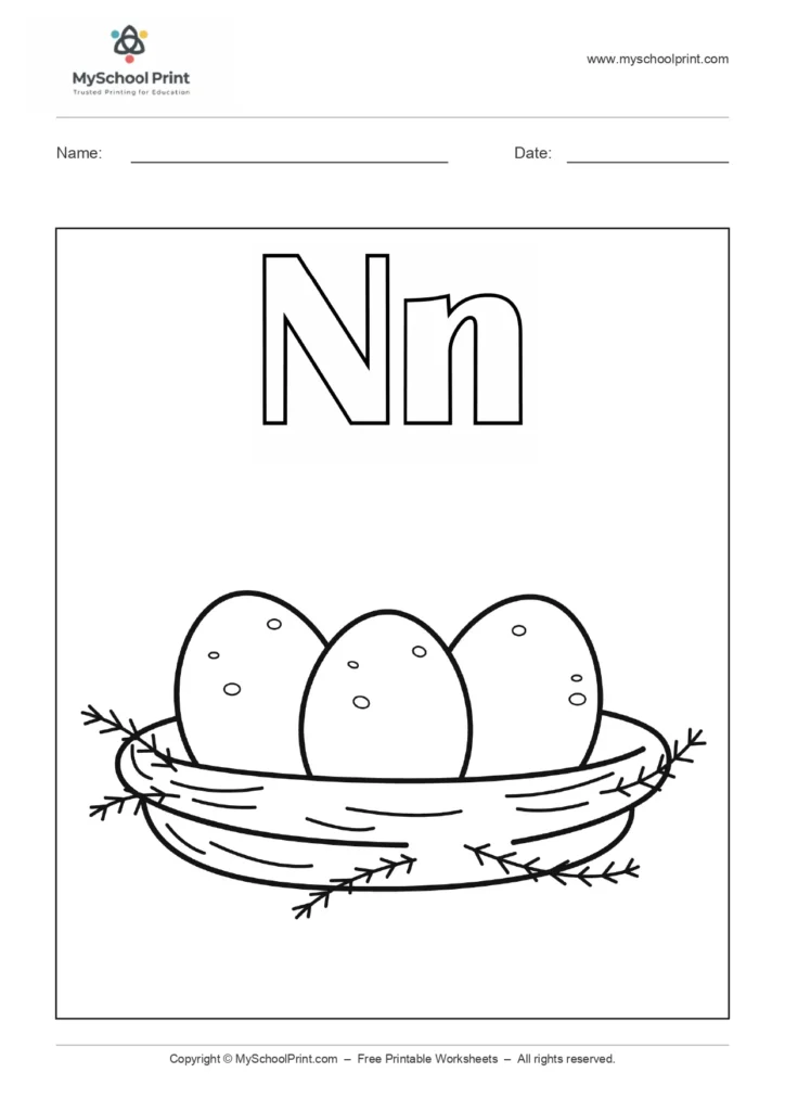 Alphabet letter n coloring worksheet