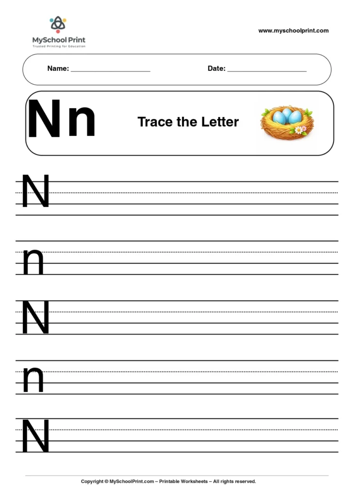 Uppercase and lowercase letter n worksheet