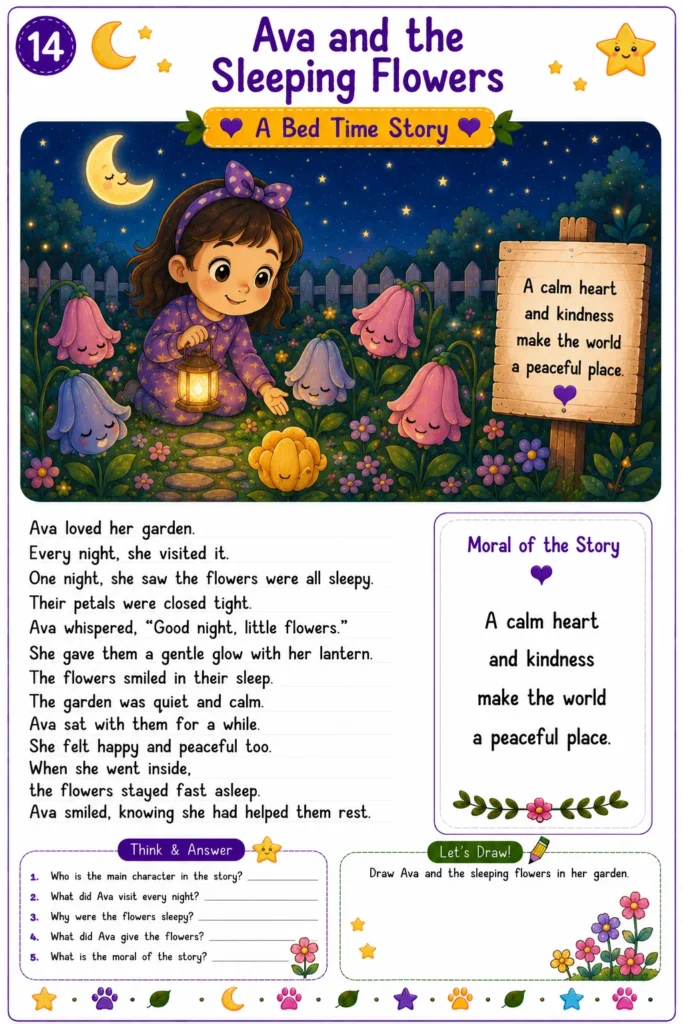 Printable bedtime story learning worksheet