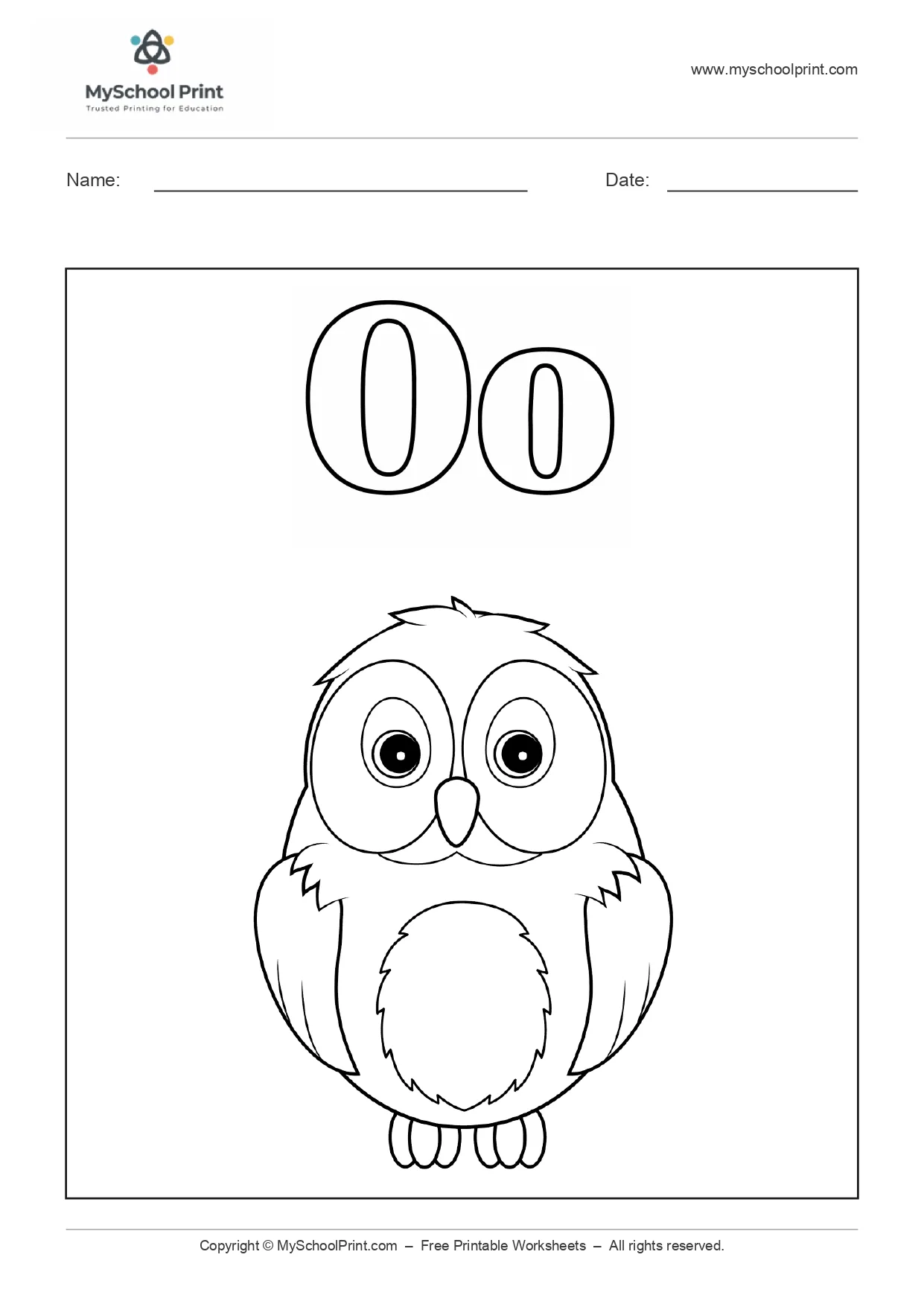 Alphabet letter o coloring worksheet