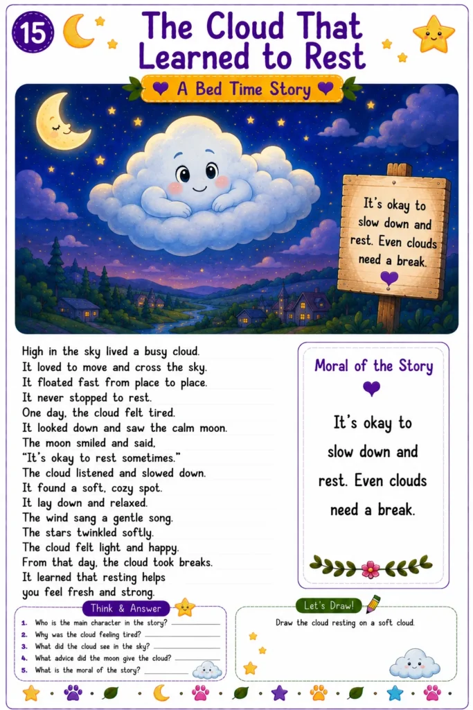 Early reading bedtime worksheet for kids