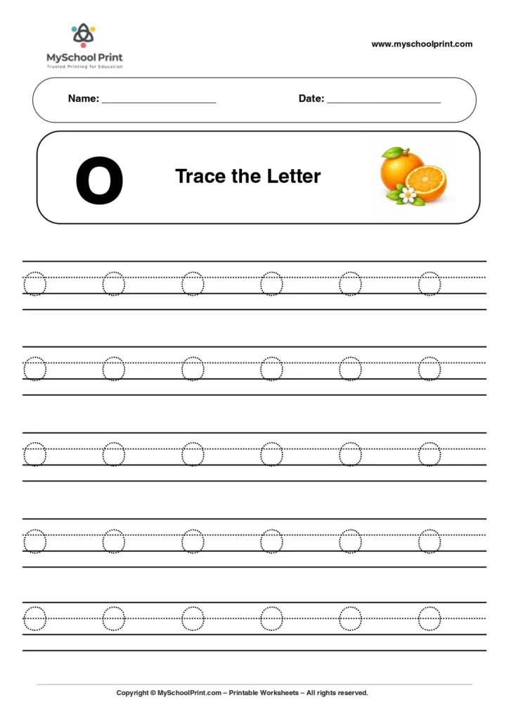 Lowercase letter o worksheet for preschool and kindergarten