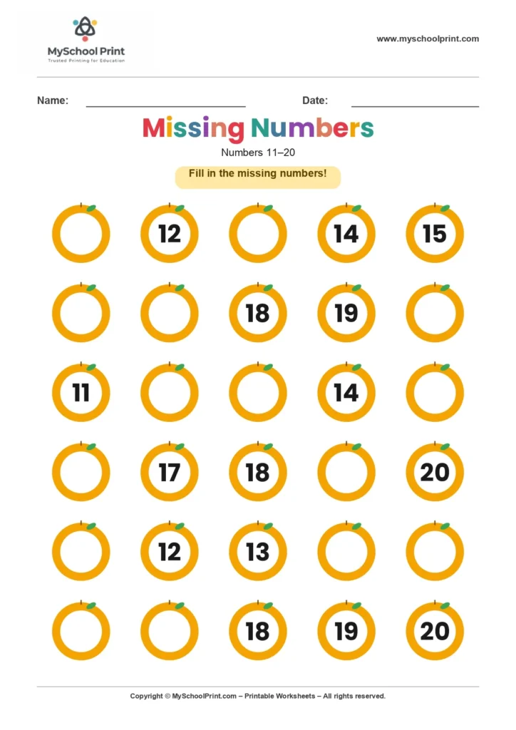 Missing numbers worksheet 15