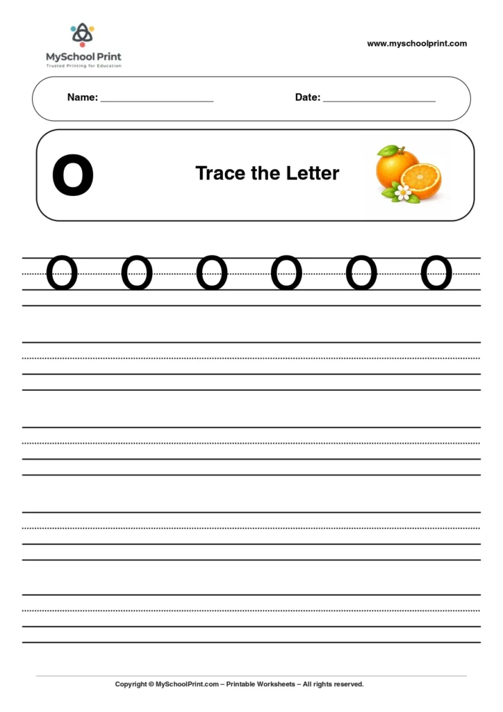 Solid lowercase letter o worksheet for preschool and kindergarten