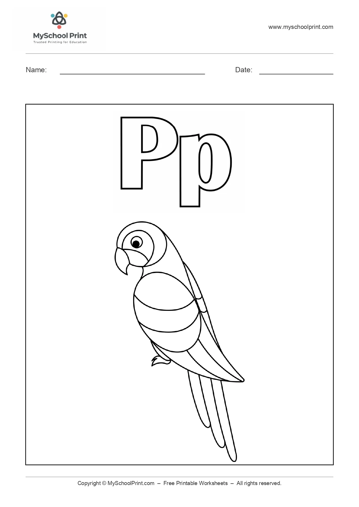 Alphabet letter p coloring worksheet
