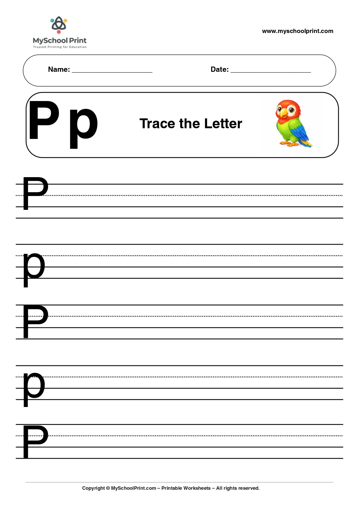 Uppercase and lowercase letter p worksheet