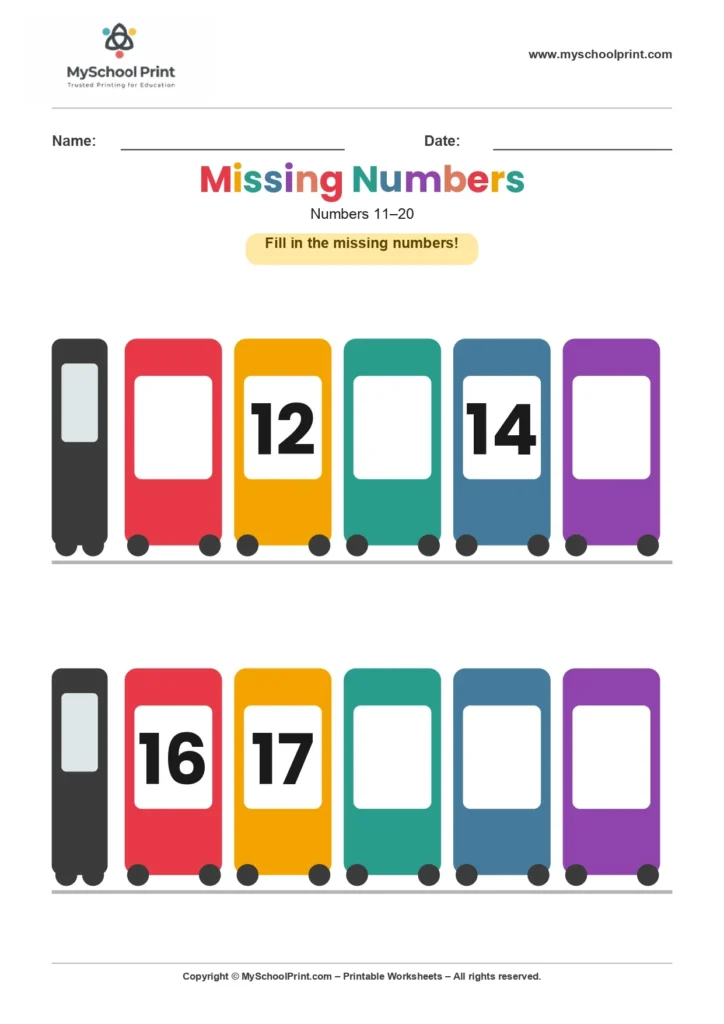 Missing numbers worksheet 16