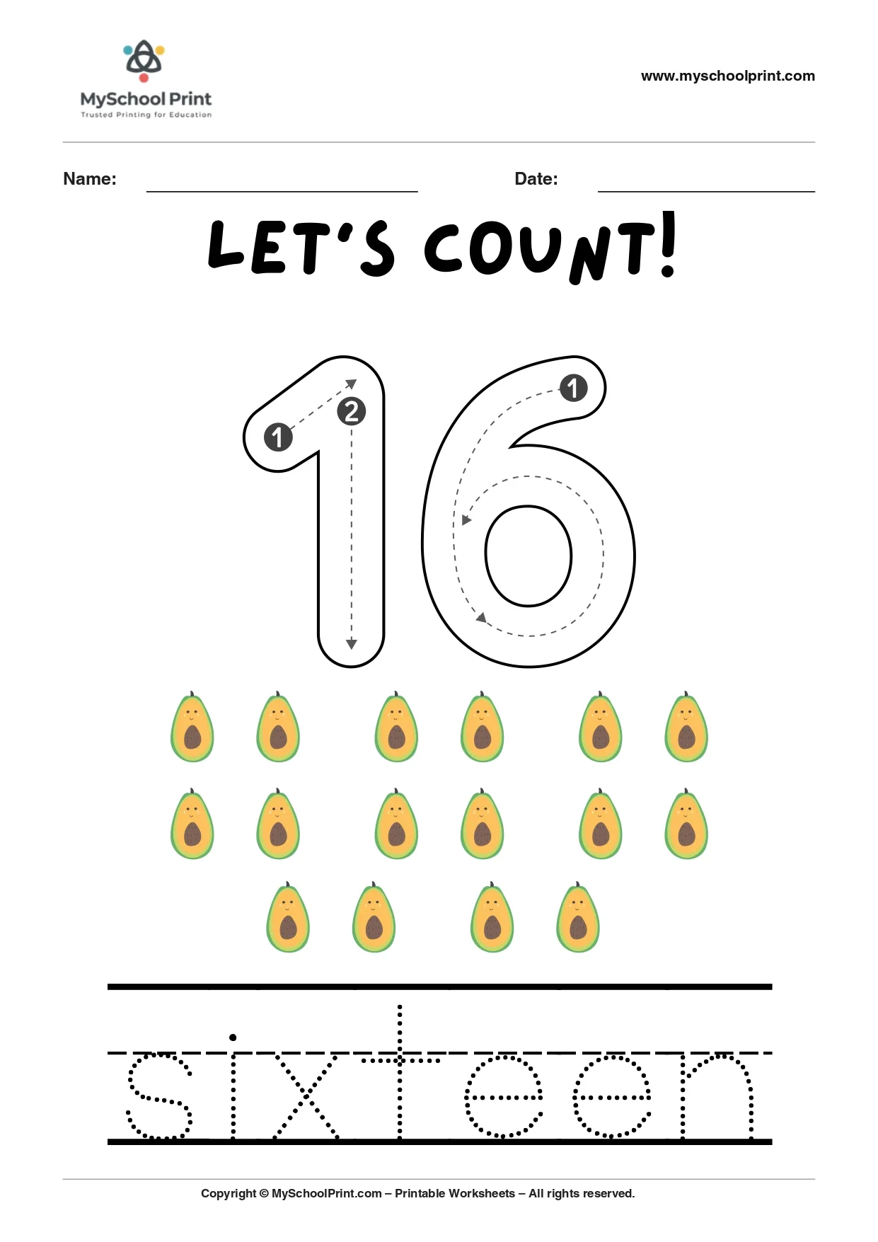 Number 16 coloring worksheet