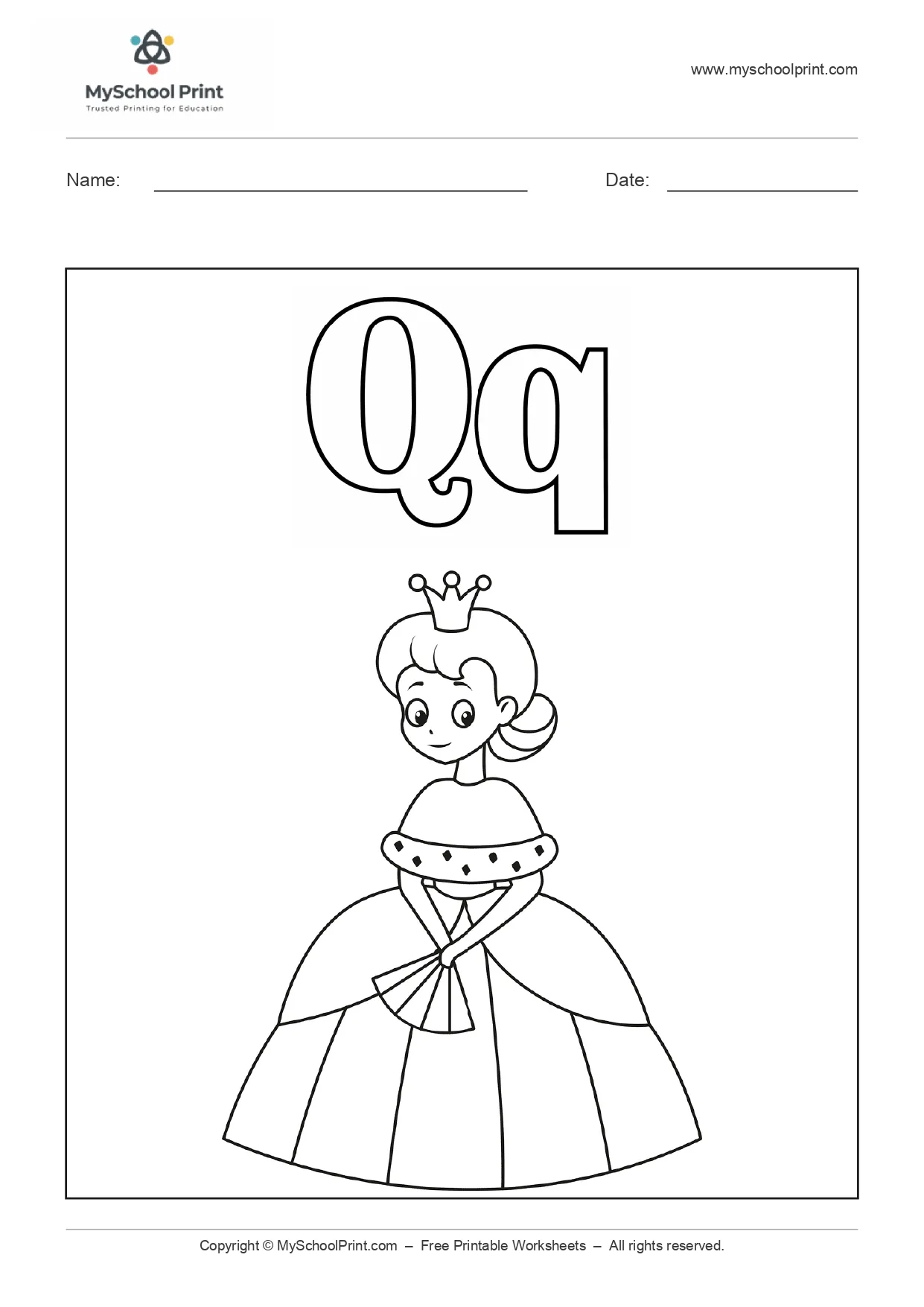 Alphabet letter q coloring worksheet