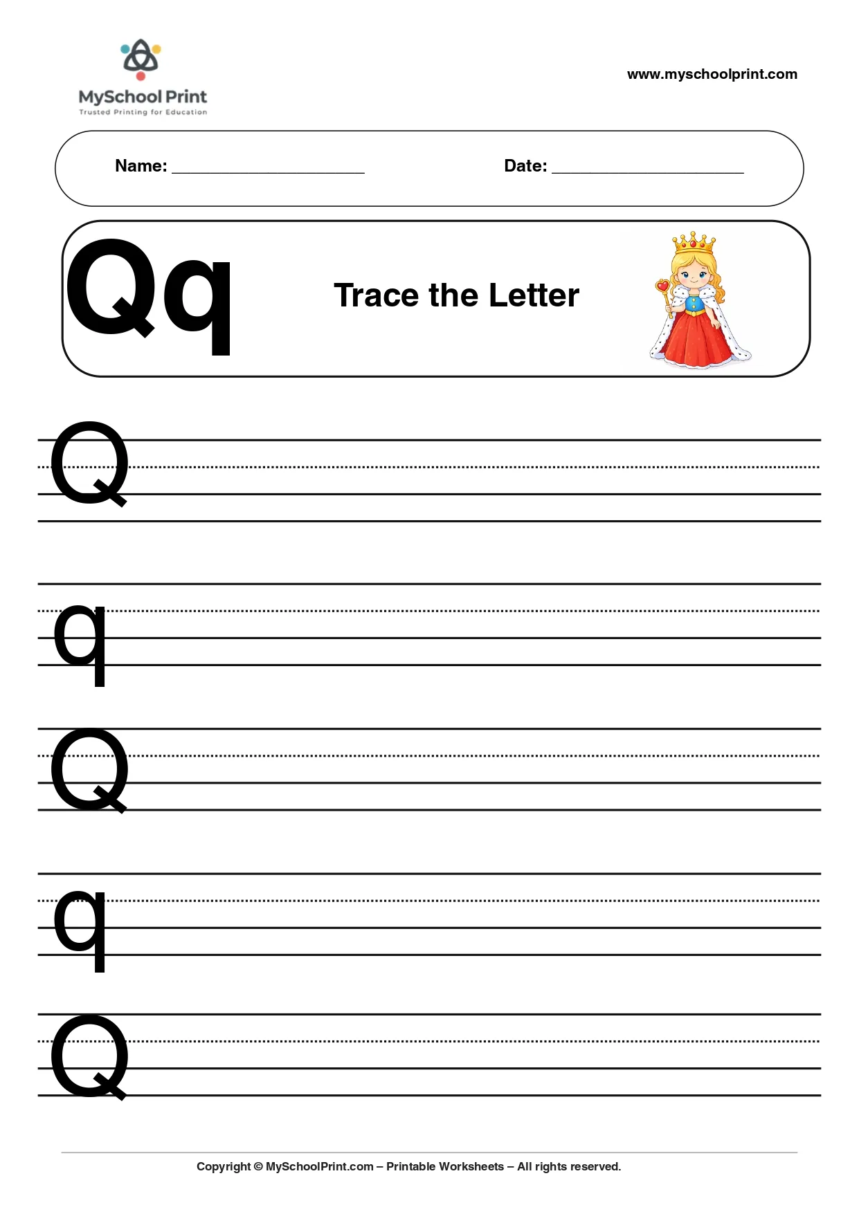 Uppercase and lowercase letter q worksheet