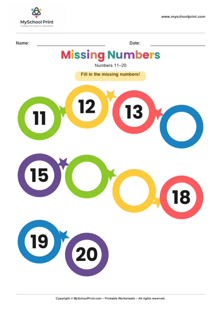 Missing numbers worksheet 17