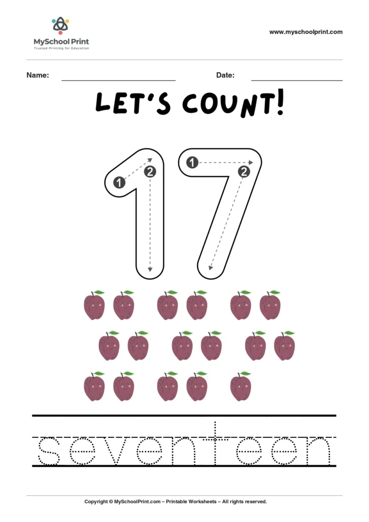 Number 17 coloring worksheet