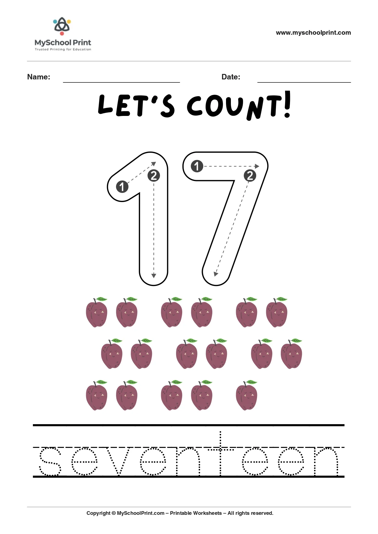 Number 17 coloring worksheet