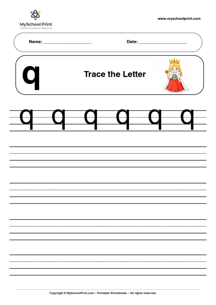 Solid lowercase letter q worksheet for preschool and kindergarten