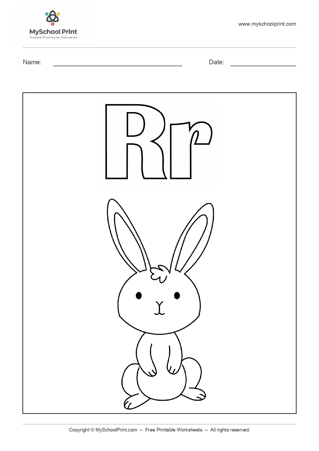 Alphabet letter r coloring worksheet