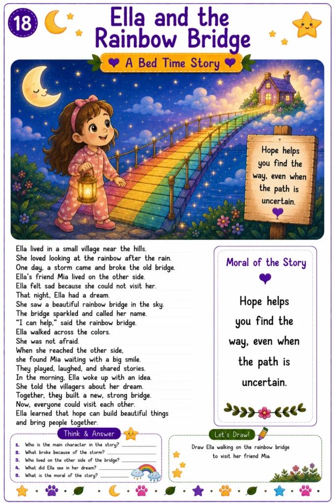 Kids printable story reading worksheet