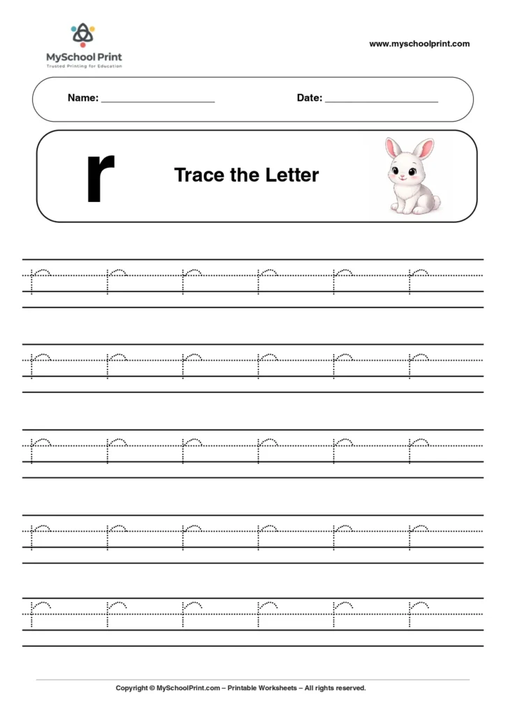 Lowercase letter r worksheet for preschool and kindergarten
