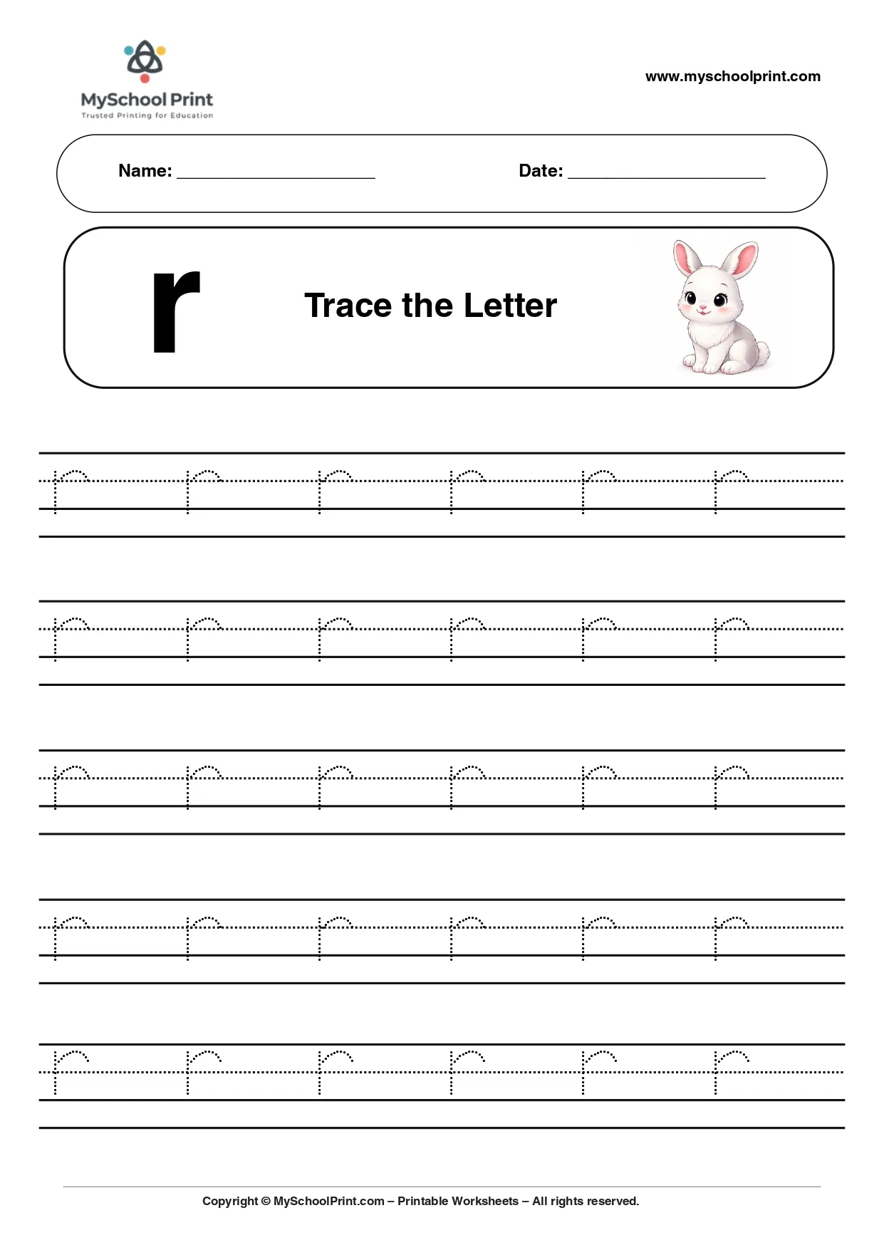 Lowercase letter r worksheet for preschool and kindergarten