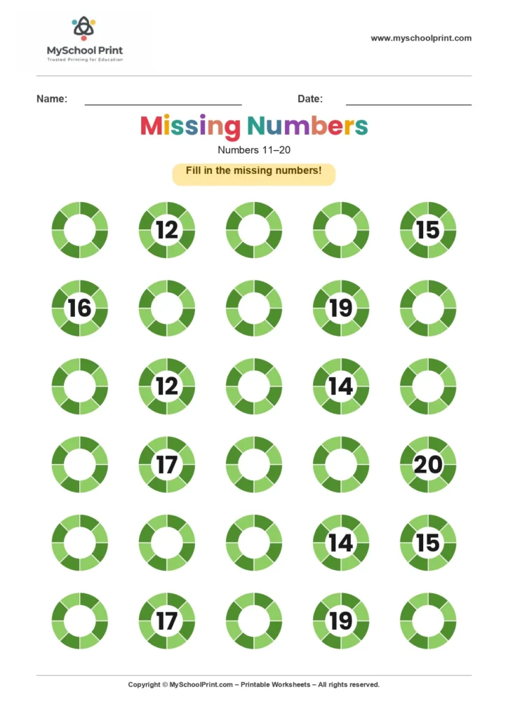 Missing numbers worksheet 18