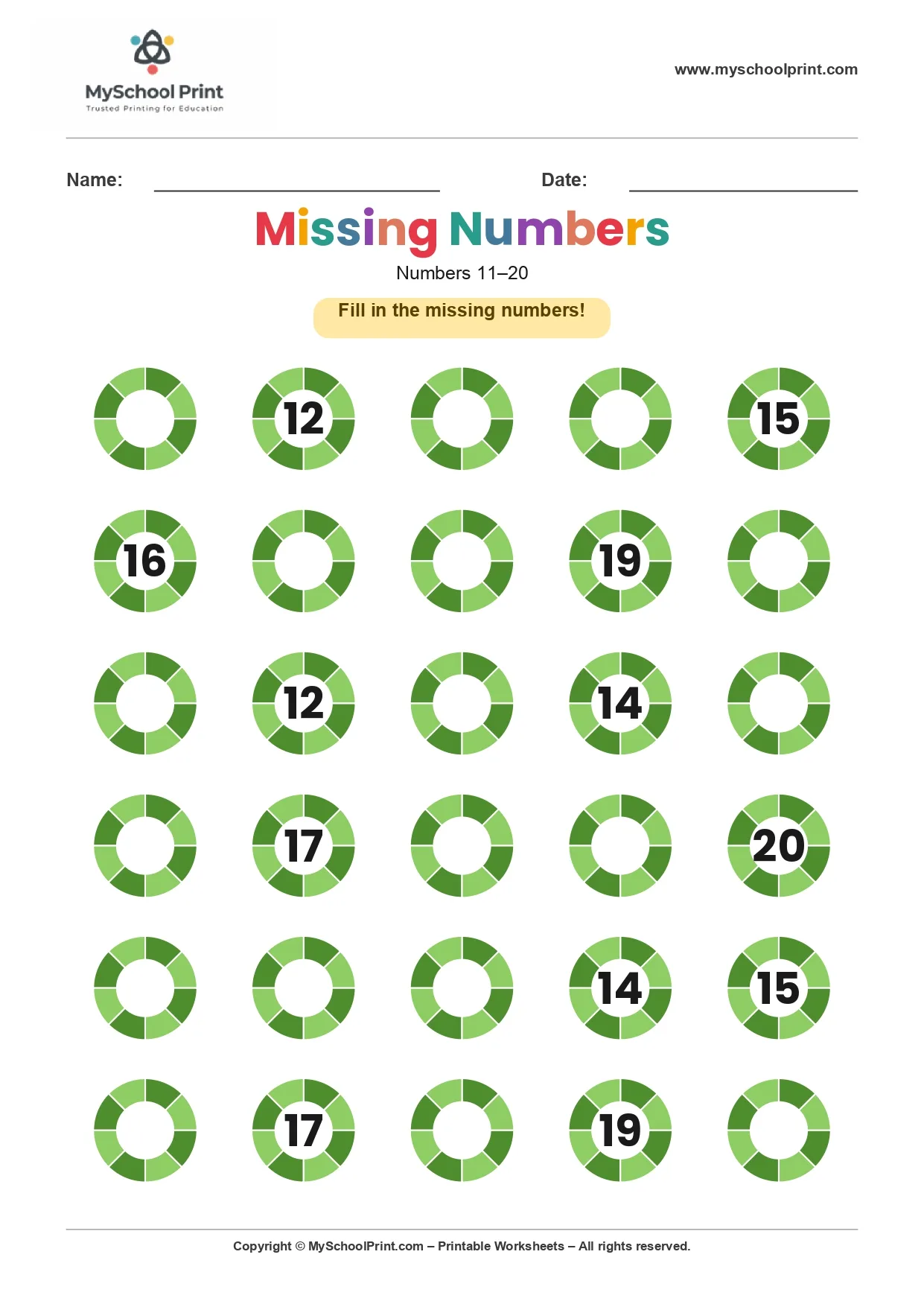 Missing numbers worksheet 18