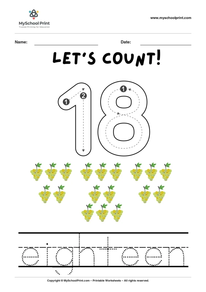 Number 18 coloring worksheet
