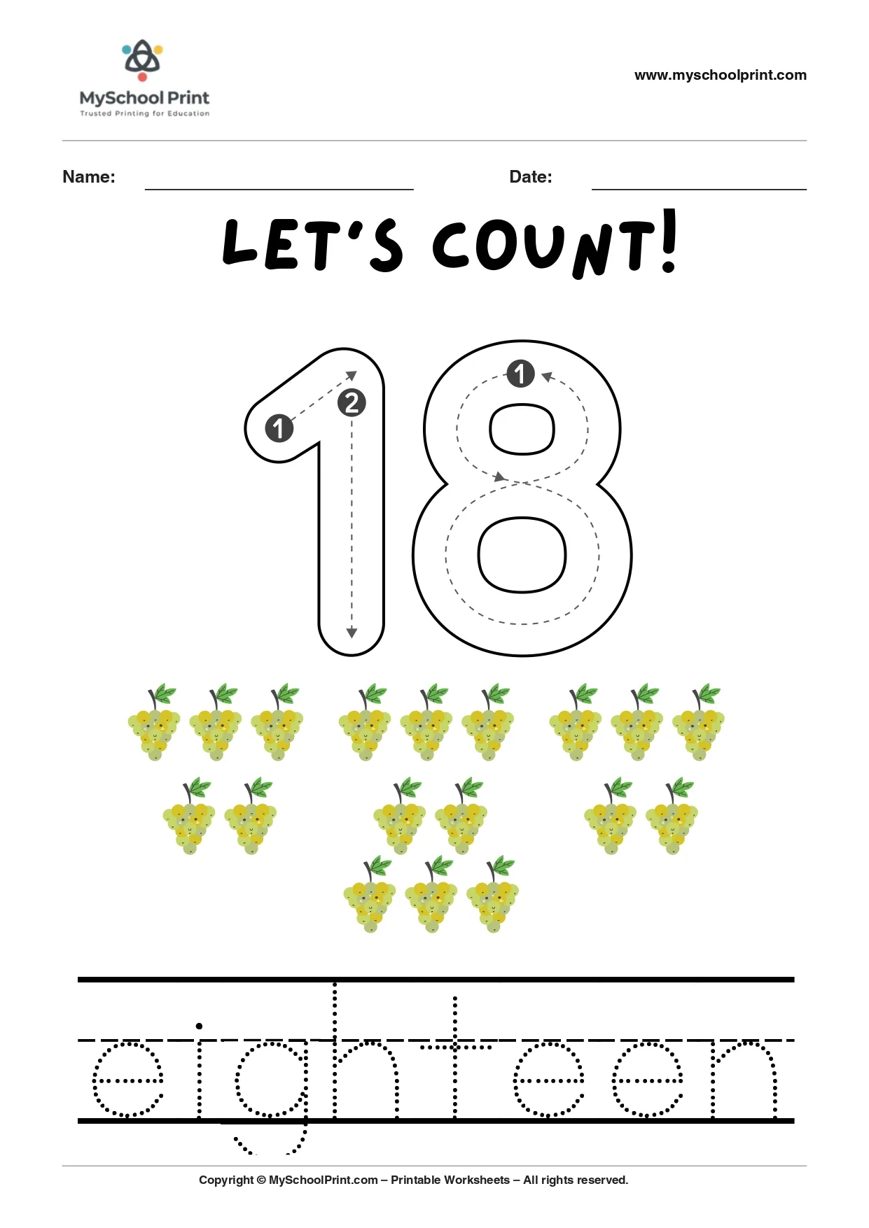 Number 18 coloring worksheet