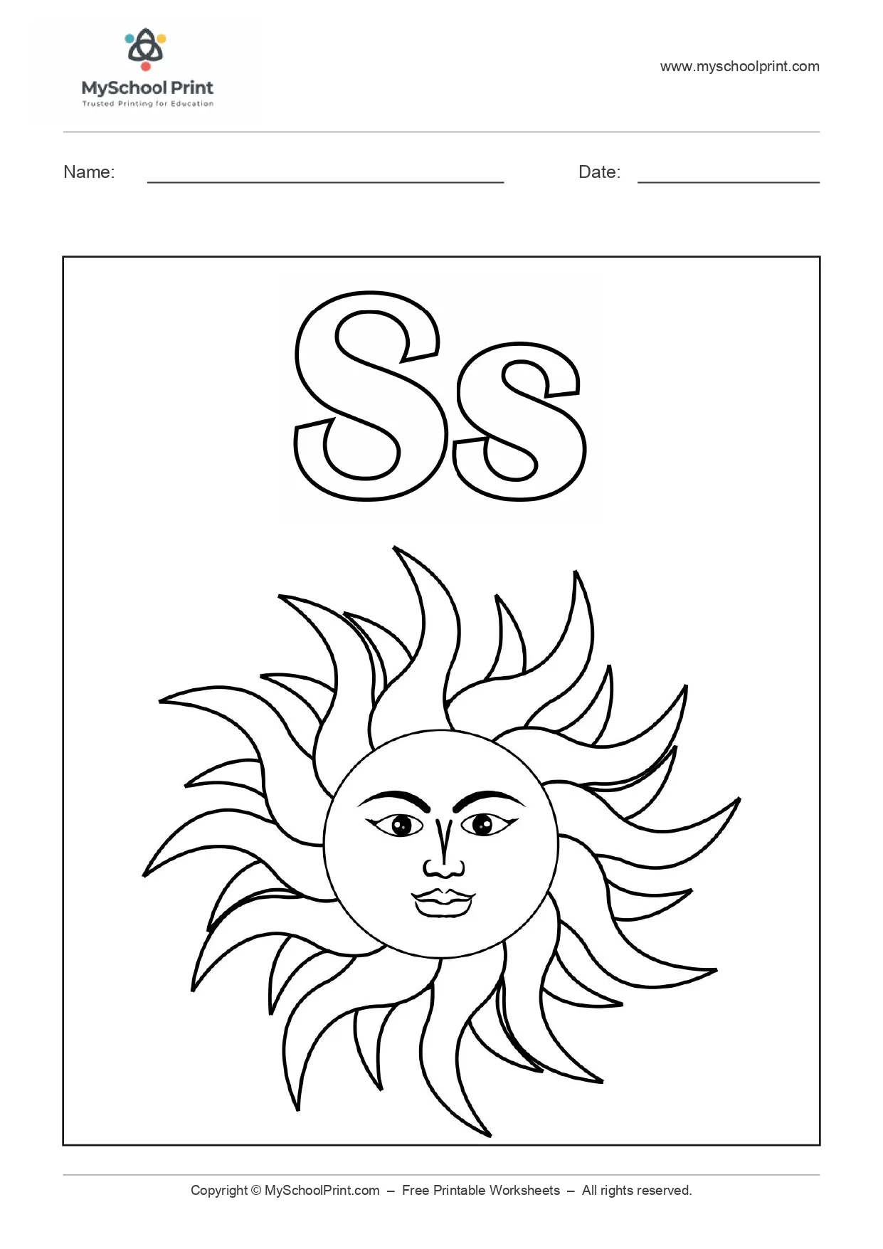 Alphabet letter s coloring worksheet