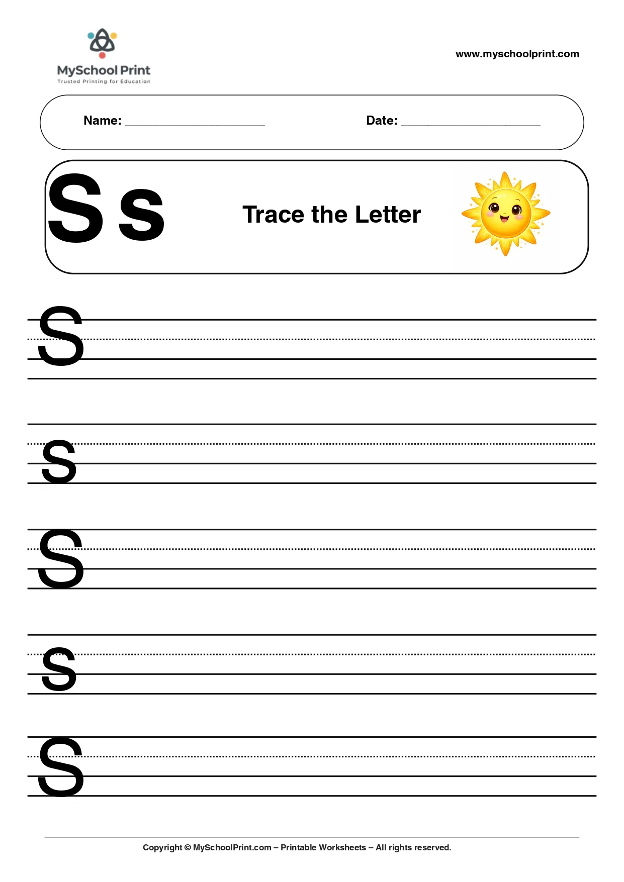 Uppercase and lowercase letter s worksheet