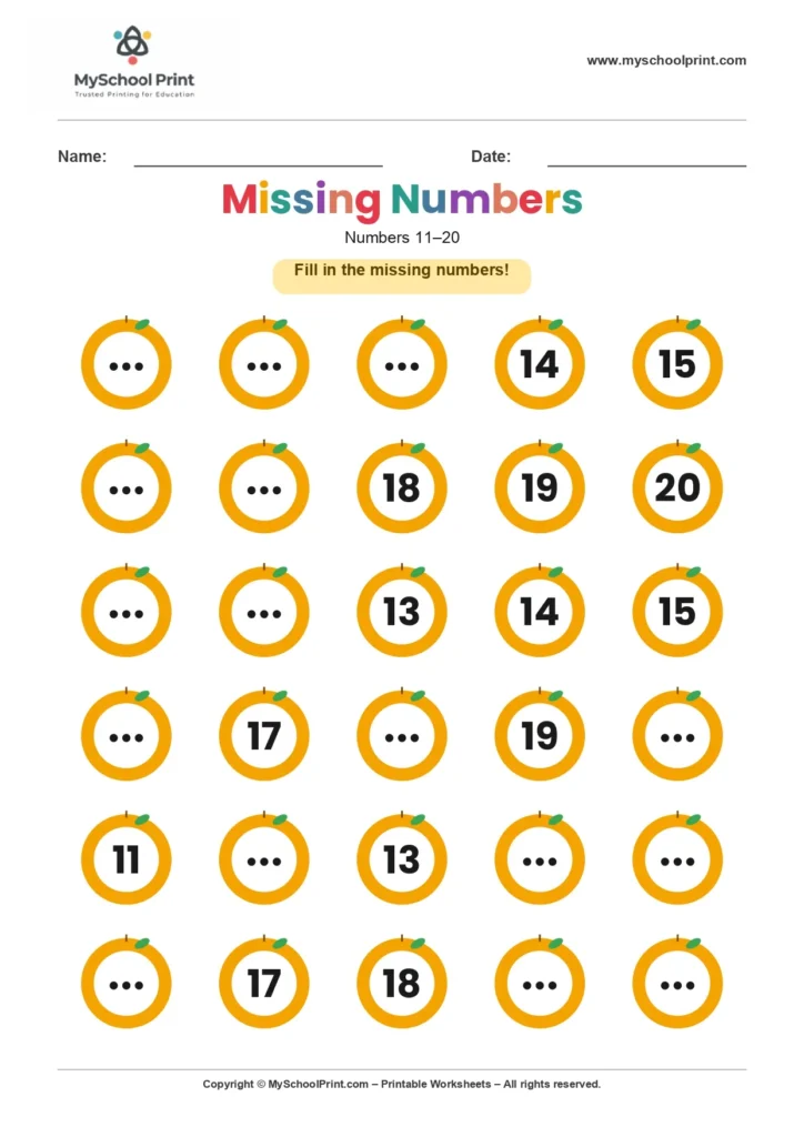 Missing numbers worksheet 19